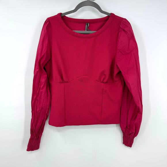 Anthropologie Y2K Babydoll Top Shirt L Pink Mixed Media Renaissance Preppy - Picture 2 of 7